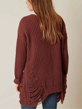 Daytrip Shredded Cardigan Sweater Open-Knit Distressed Chunky Fringe Women’s S